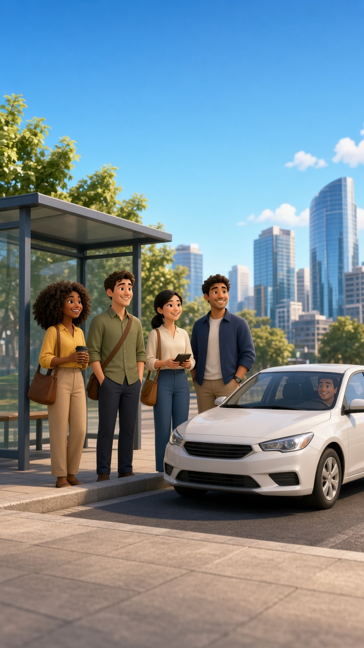 El equipo espera en la vereda mientras el conductor llega